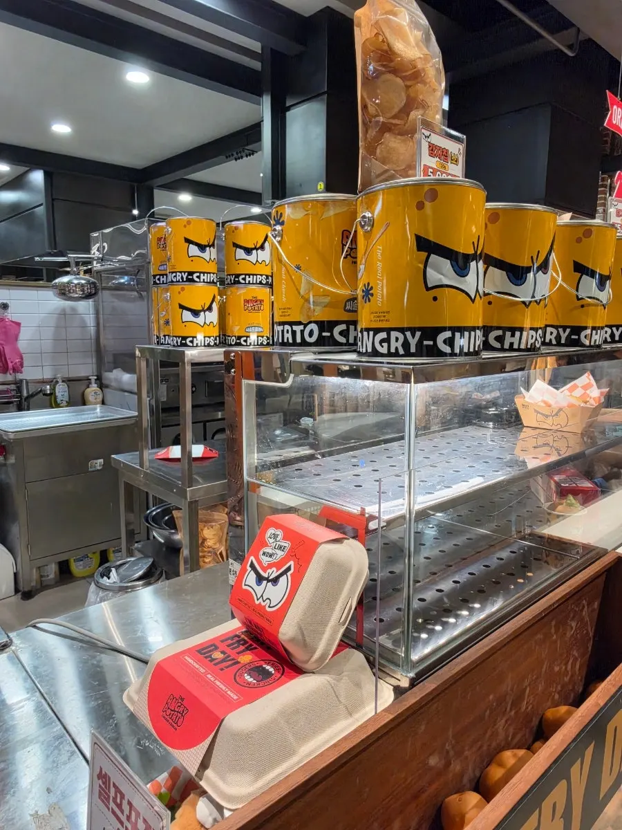 Angry Potato shop entrance and menu board