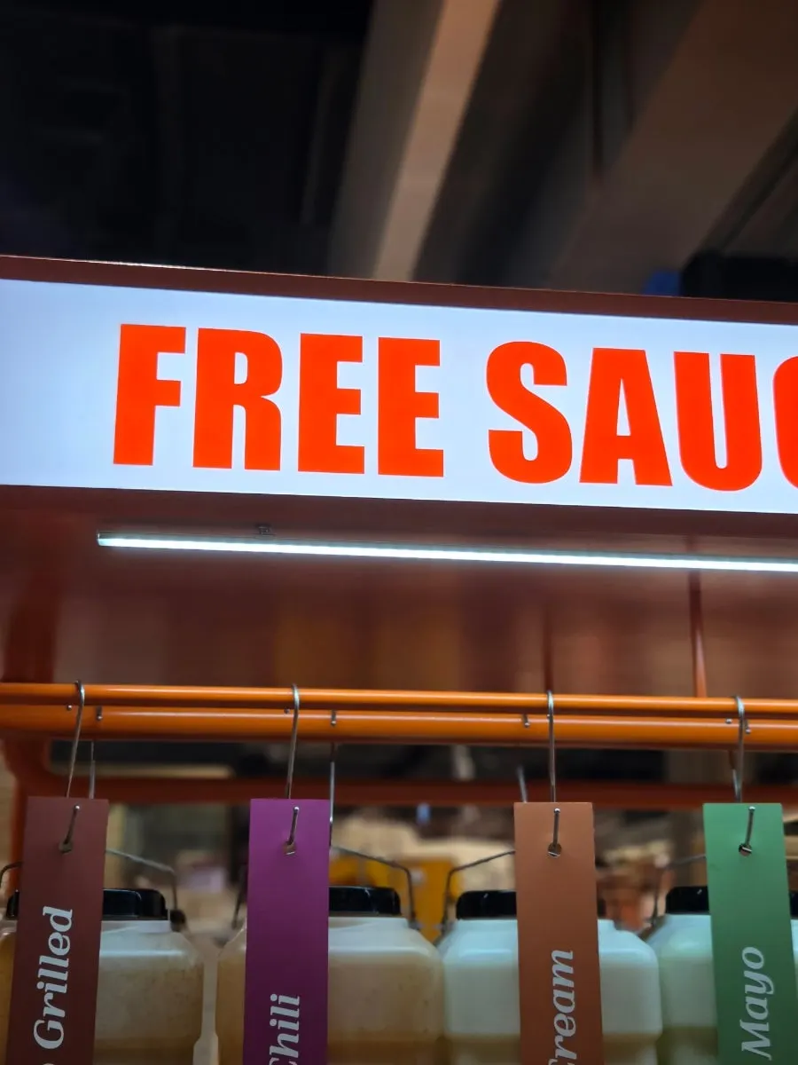 Display of Angry Potato sauces available for extra purchase