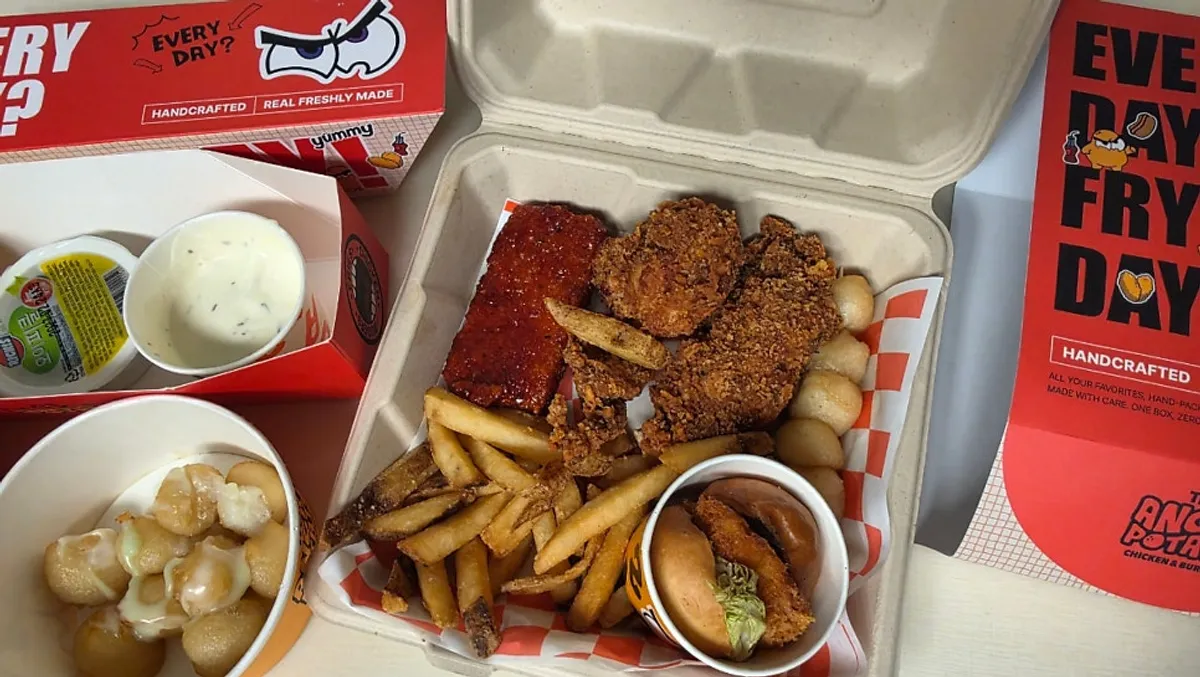 Deep Crunch Box with chicken, fries, chewy potato, and mini burgers