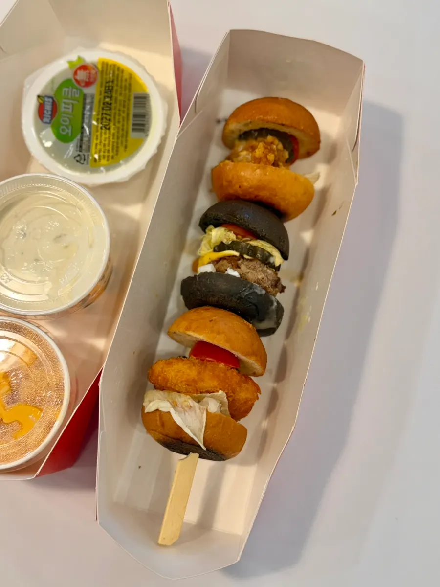 Angry Potato mini burger skewers