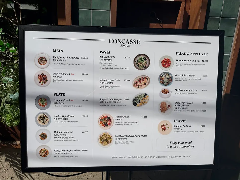 Menu board at Concasse Anguk