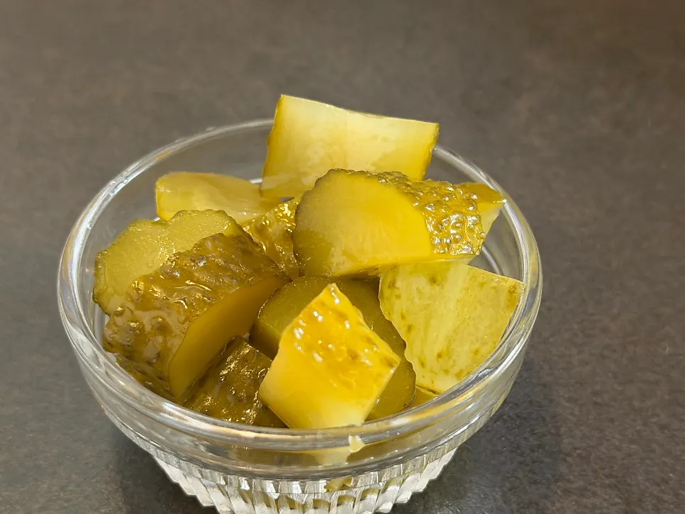 Complimentary pickles served at Concasse Anguk
