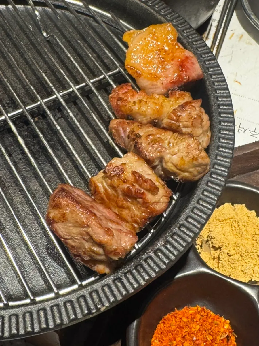 A full spread of meat enjoyed at Anmin Cheongju
