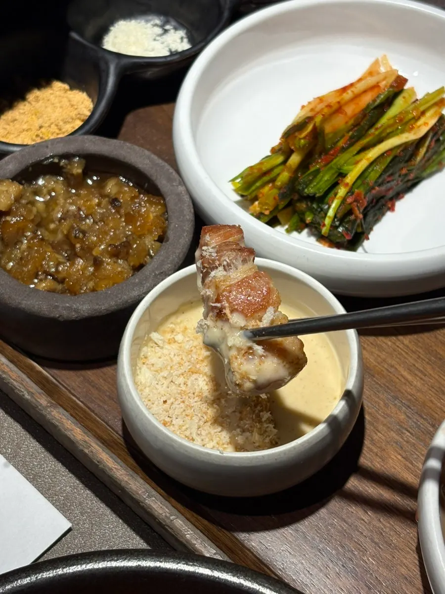 Pork belly dipped in breadcrumb sauce