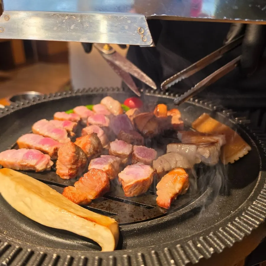 Grilled meat moved to a small side burner