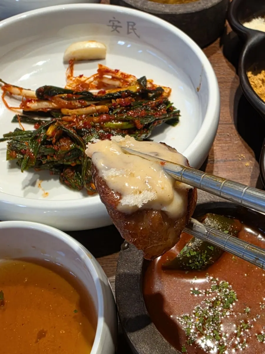 Assorted sauces including galchi sokjeot and cheese cream