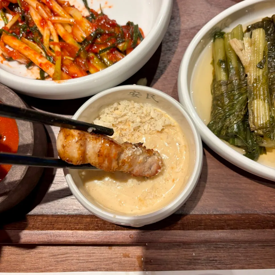 Pork belly dipped in fish sauce blend