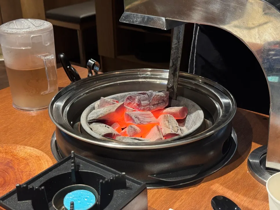 Grilling meat over charcoal