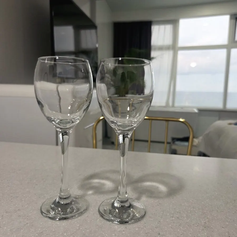 Wine glasses set up in the room