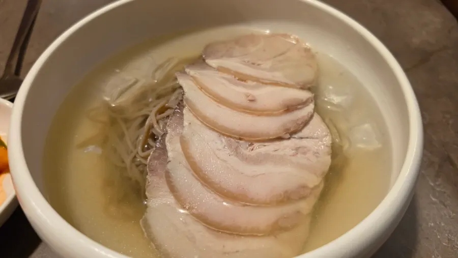 Anok's water-based Pyongyang naengmyeon topped with boiled pork