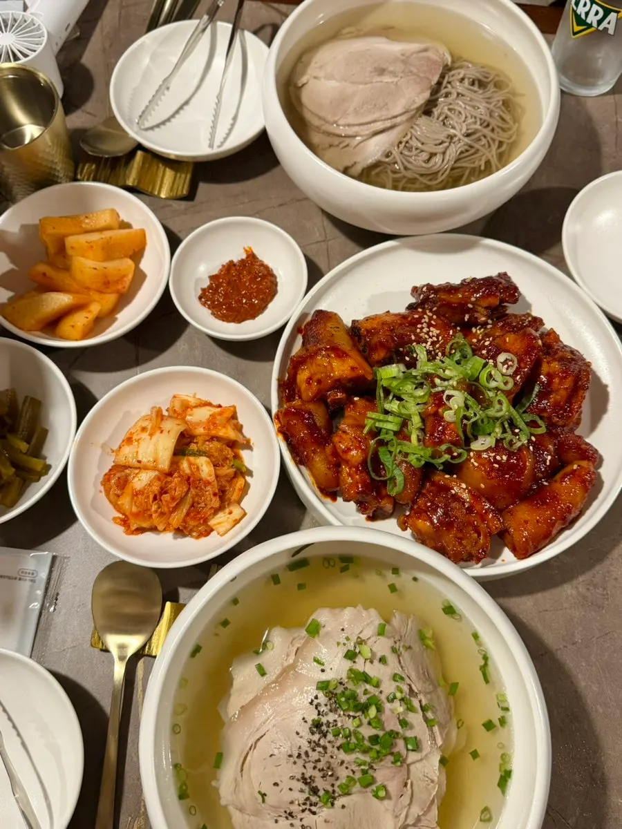 Table spread of food ordered at Anok