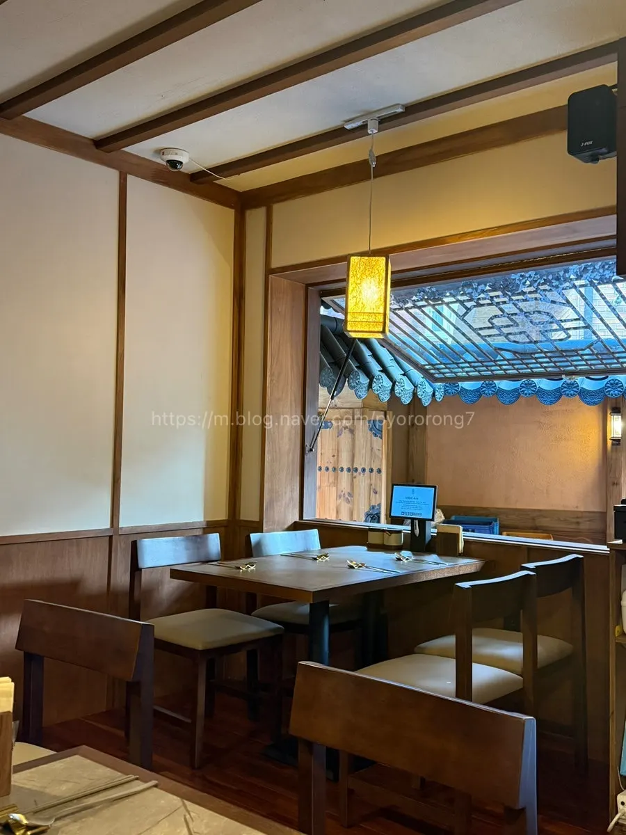 Interior atmosphere of Anok's hanok hall with added lighting