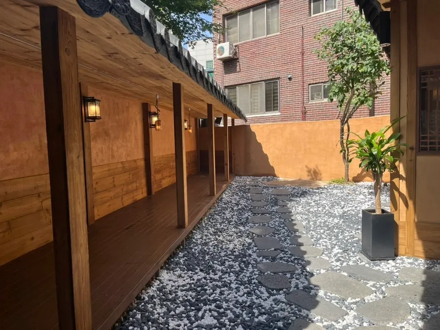 Anok's hanok eaves and courtyard space
