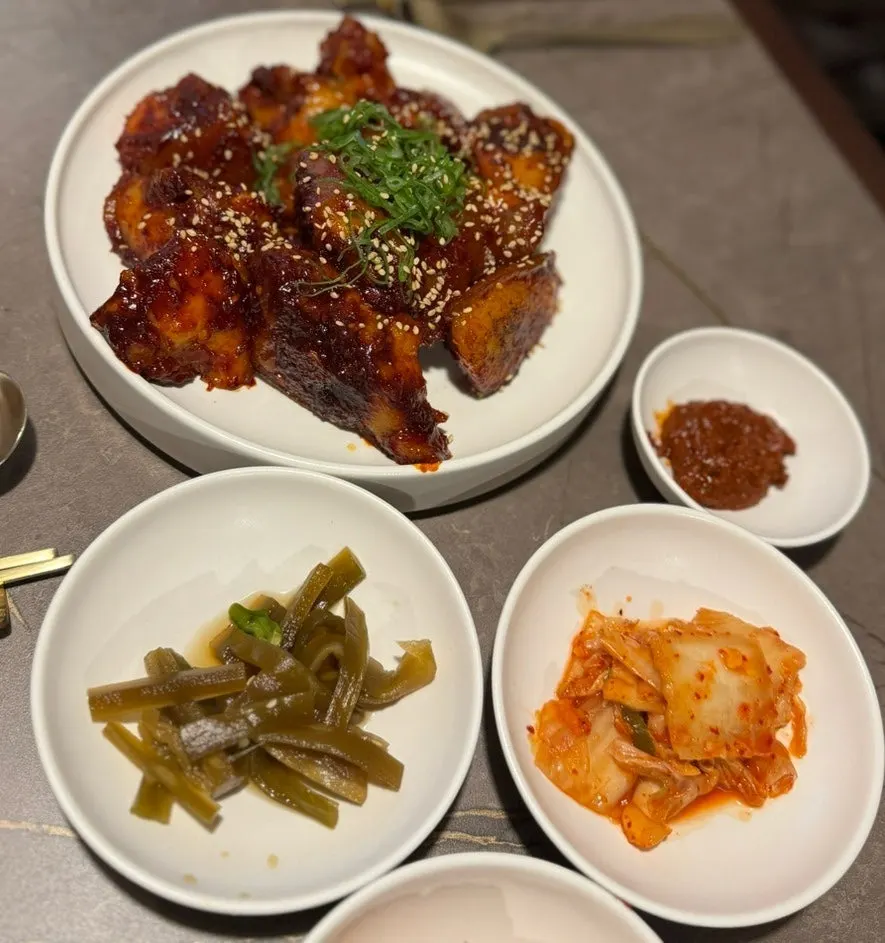 Leftover pork tail jjim on a plate