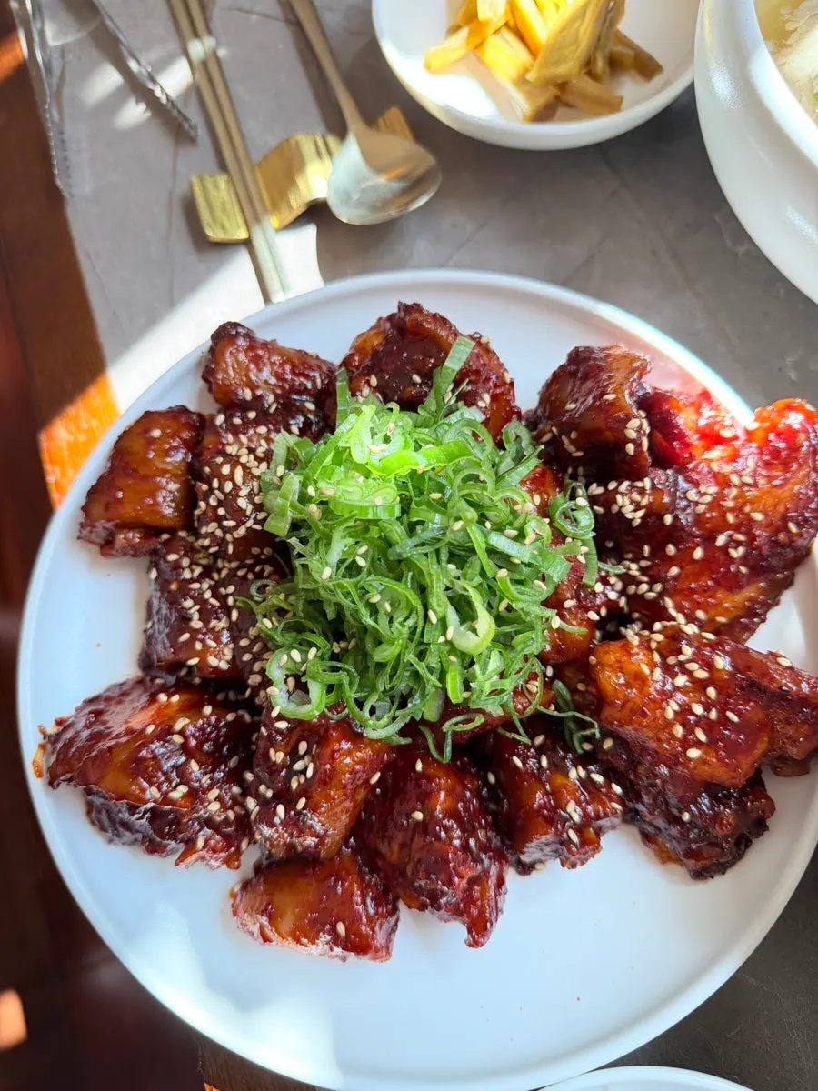 Close-up of dishes on the table at Anok