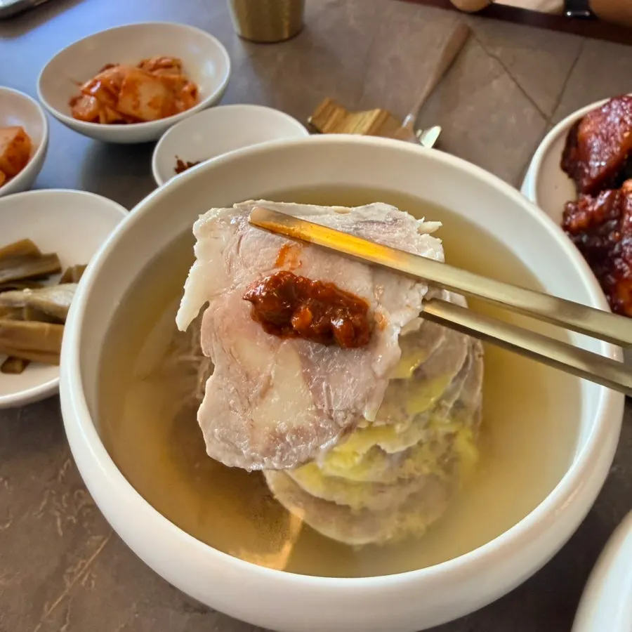 The full table spread with all three dishes at Anok