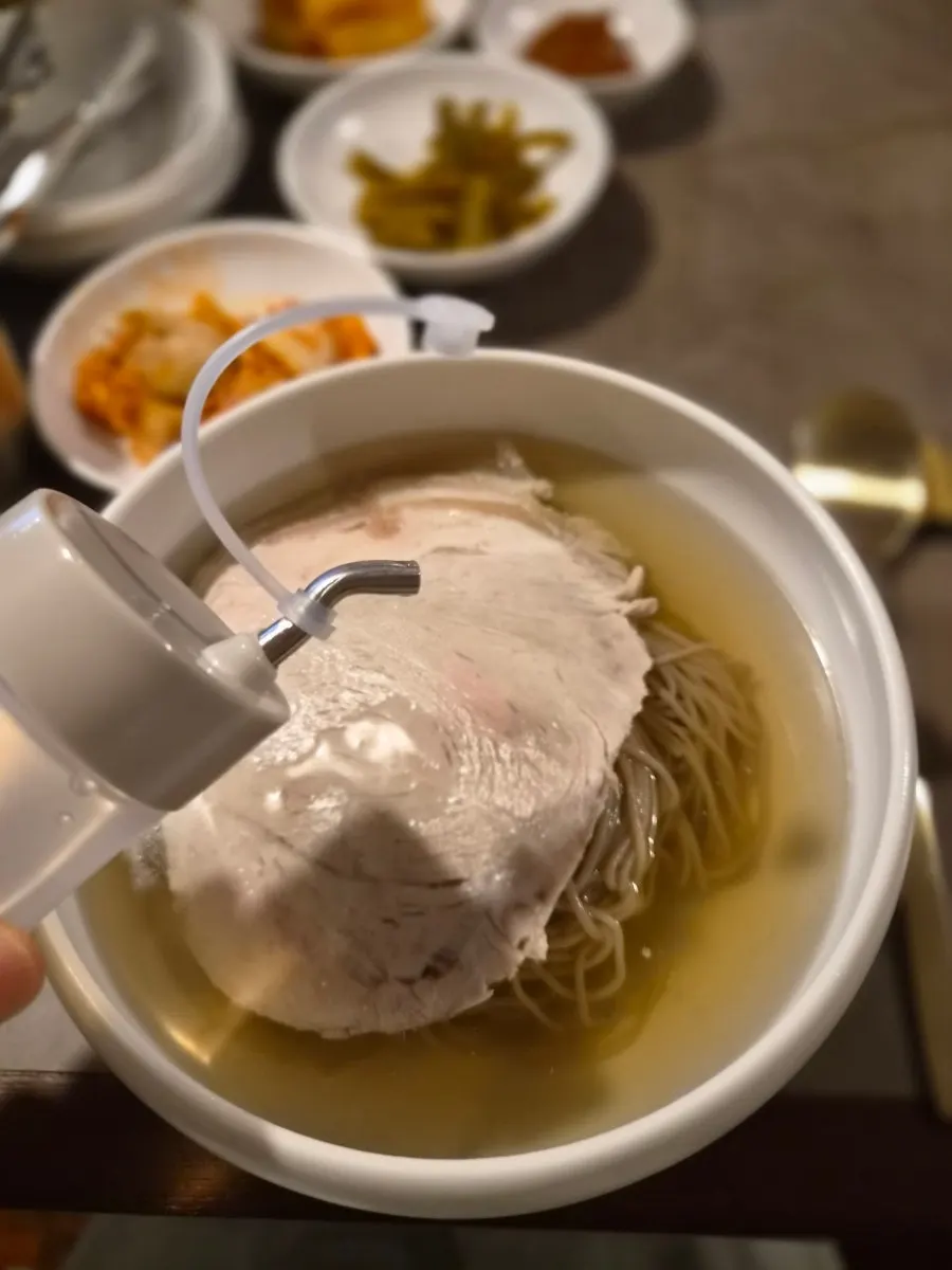 A bowl of Anok's water-style pyeongyang naengmyeon