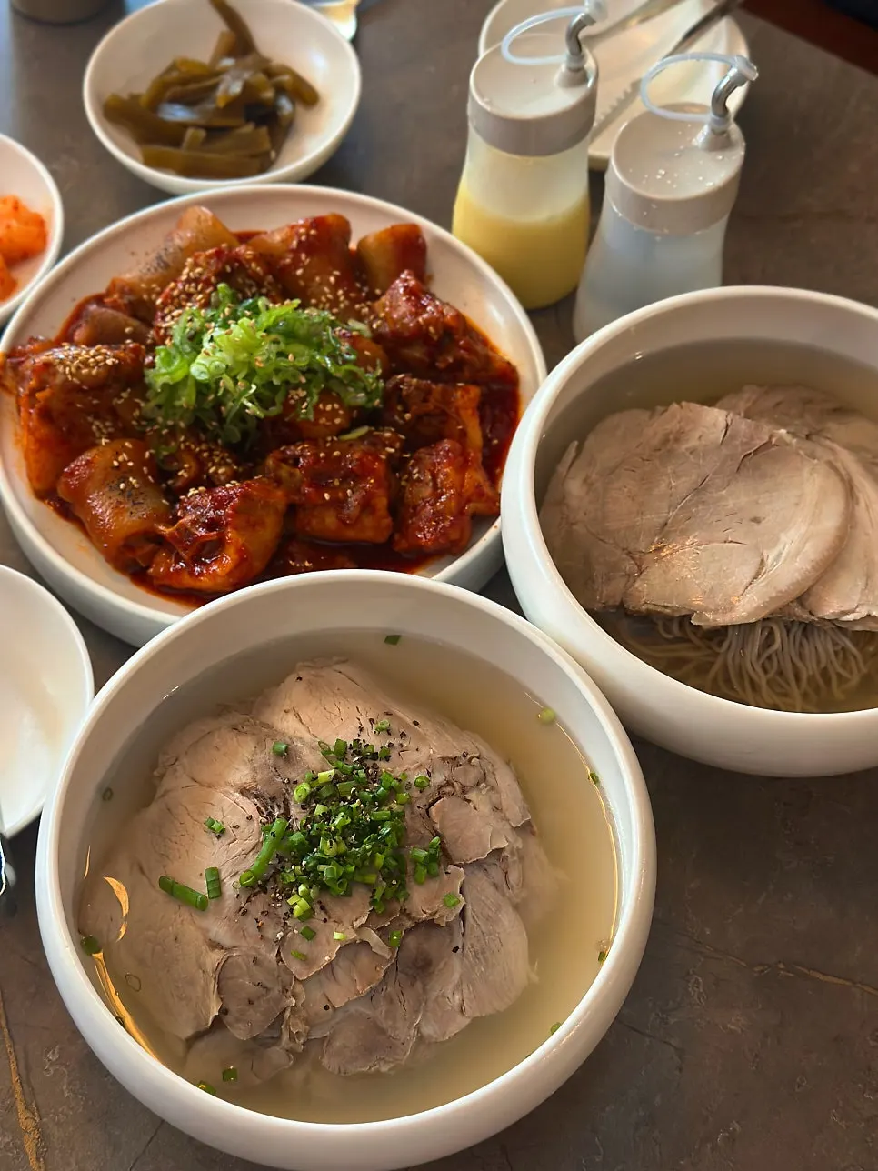 Anok's basic Korean side dishes and dipping sauce for meat