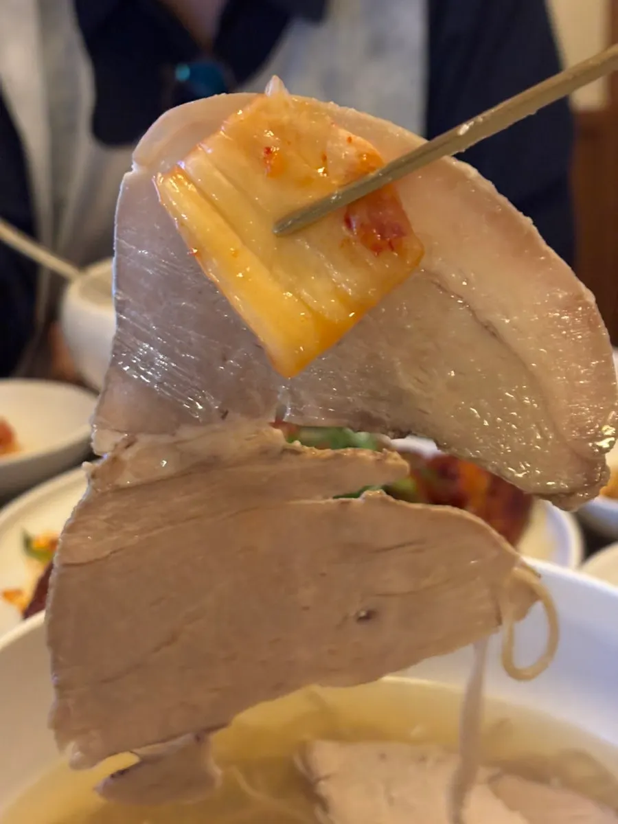 면을 들어 올린 평양냉면 클로즈업