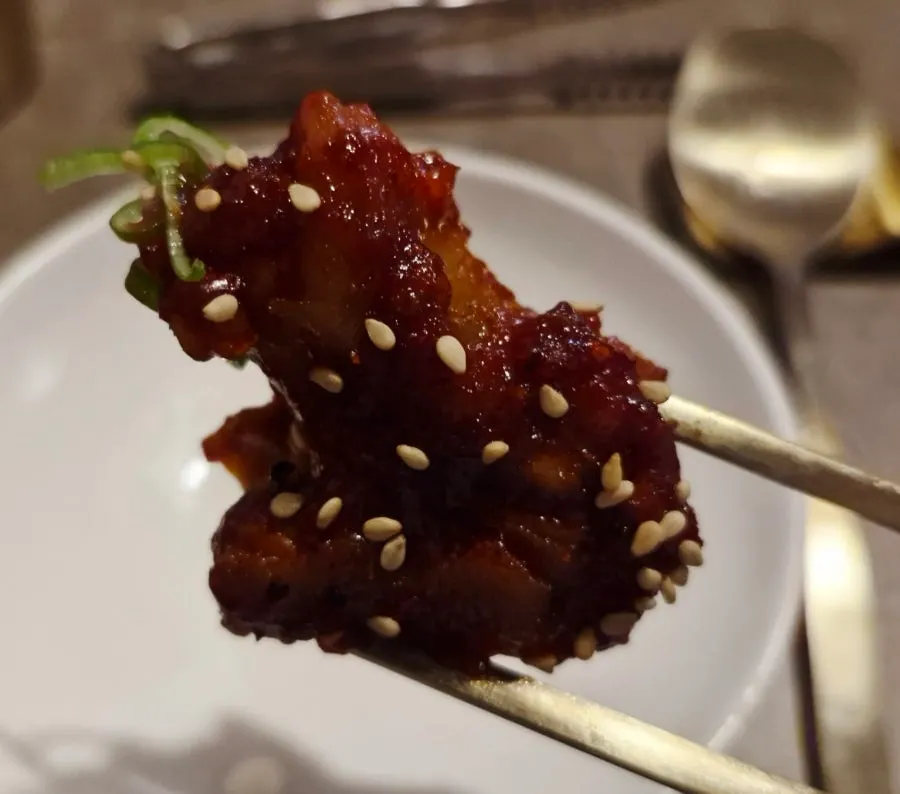 Close-up of soft, chewy pork tail jjim