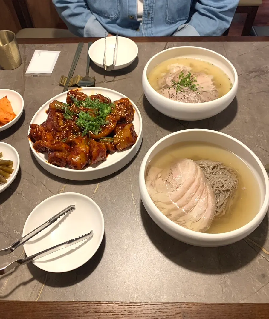 Closing photo of the full Korean meal spread at Anok