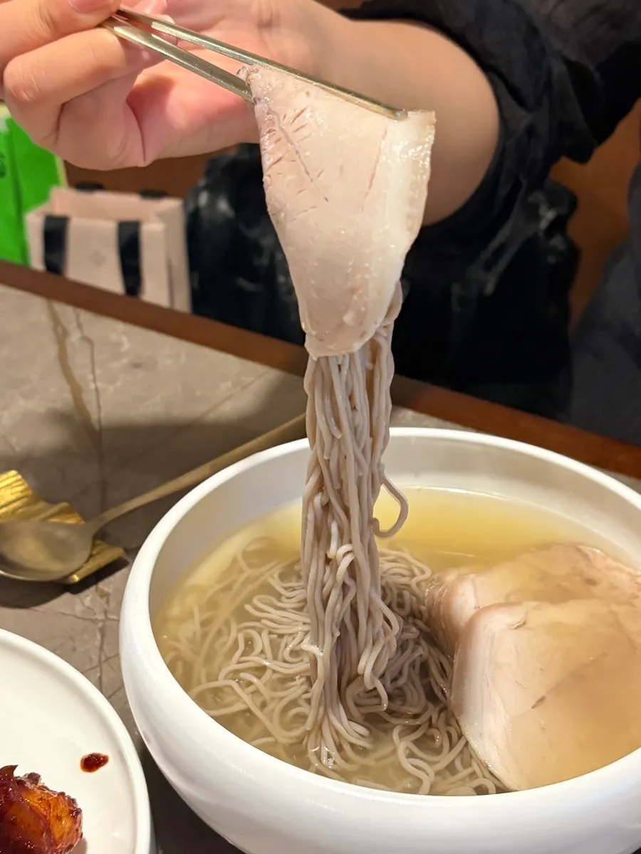 Starting to eat Anok's Pyongyang naengmyeon