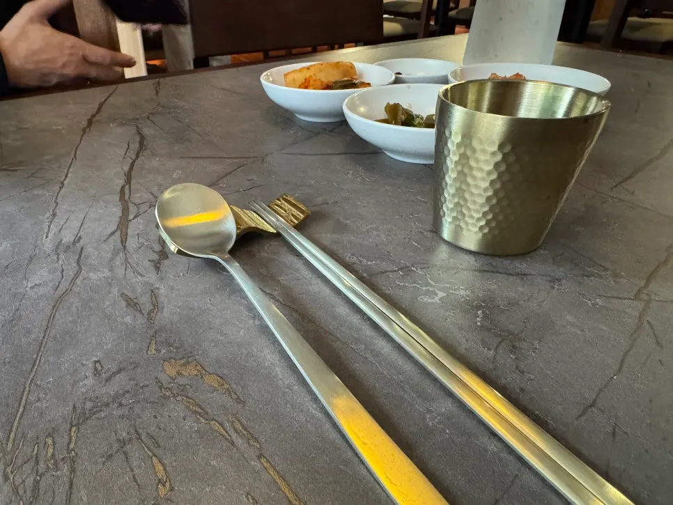 Table set with dishes ordered to share with a friend