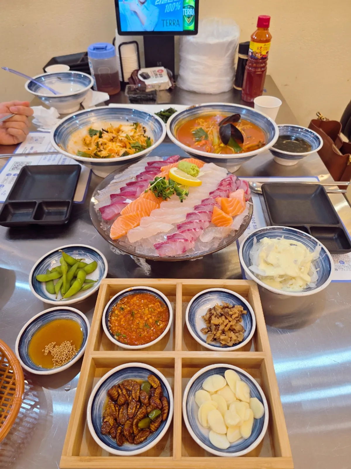 Assorted sashimi with salmon, flounder, and seasonal fish