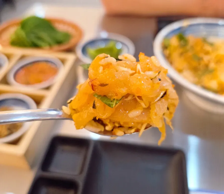 Hoe-deopbap mixed with vegetables and sashimi