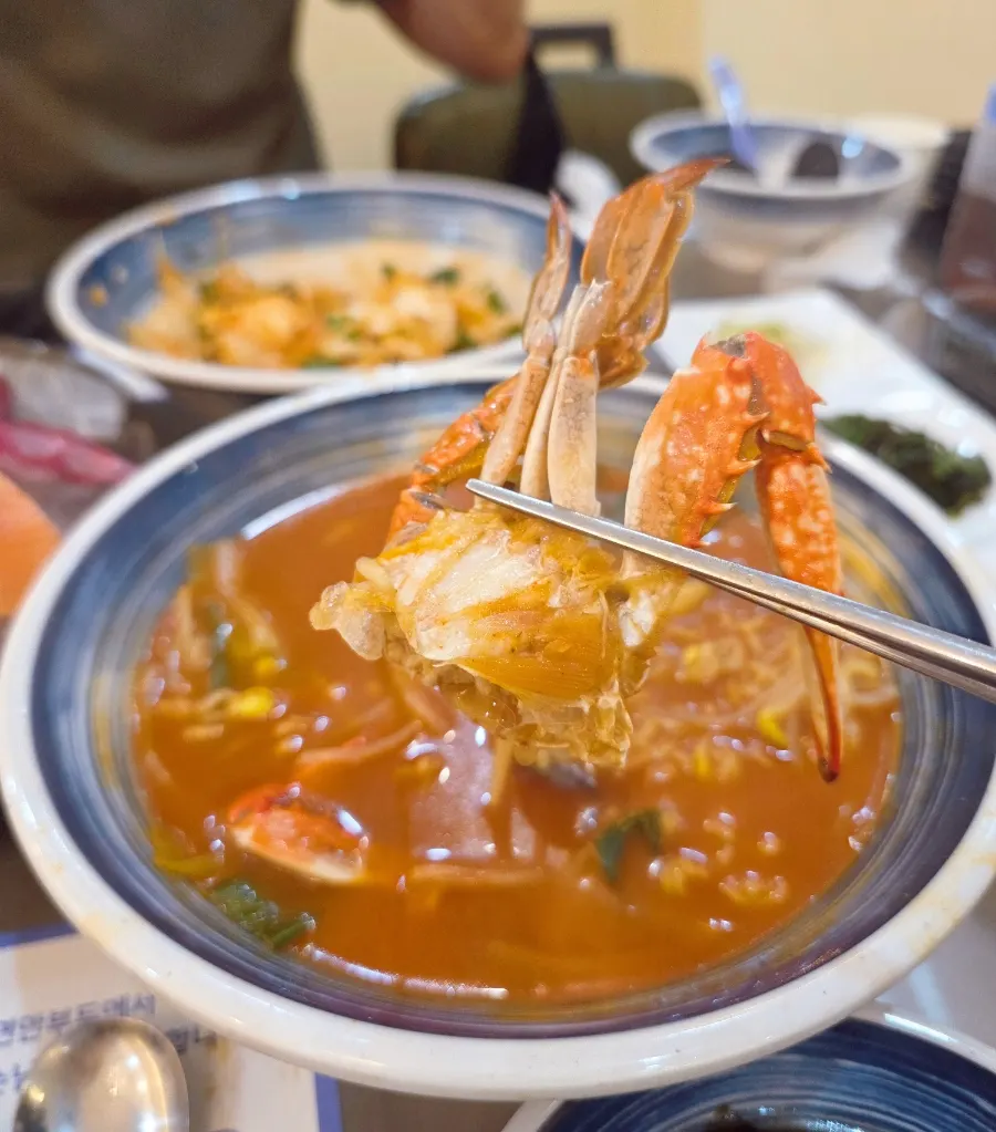 Spicy seafood ramen with blue crab