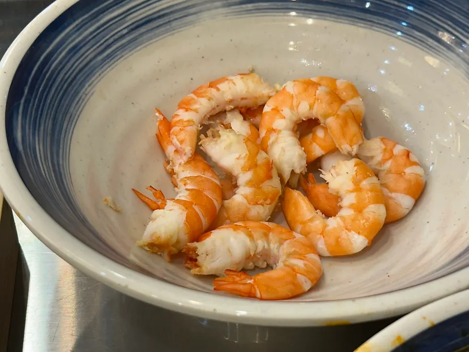 Close-up of the spicy crab seafood ramyeon broth