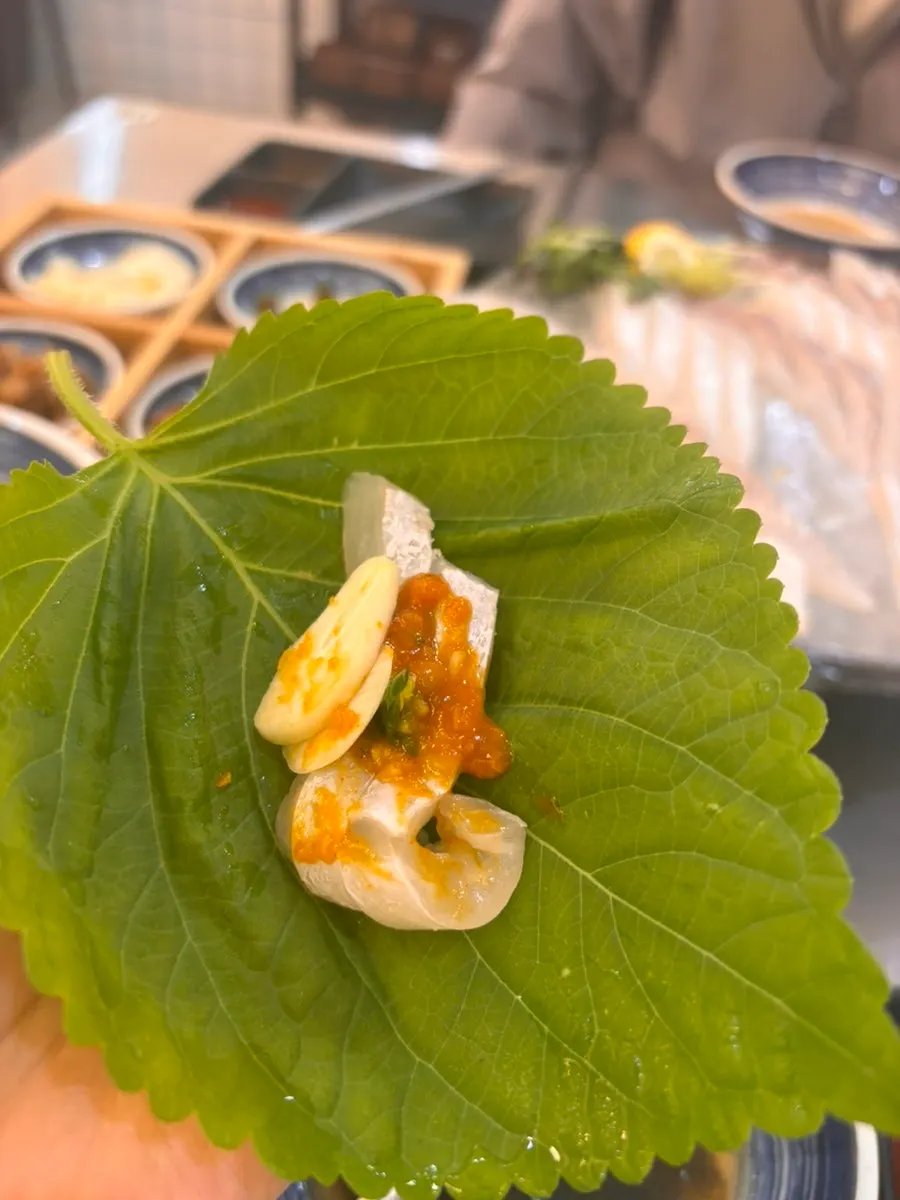 Sashimi dipped in chojang sauce