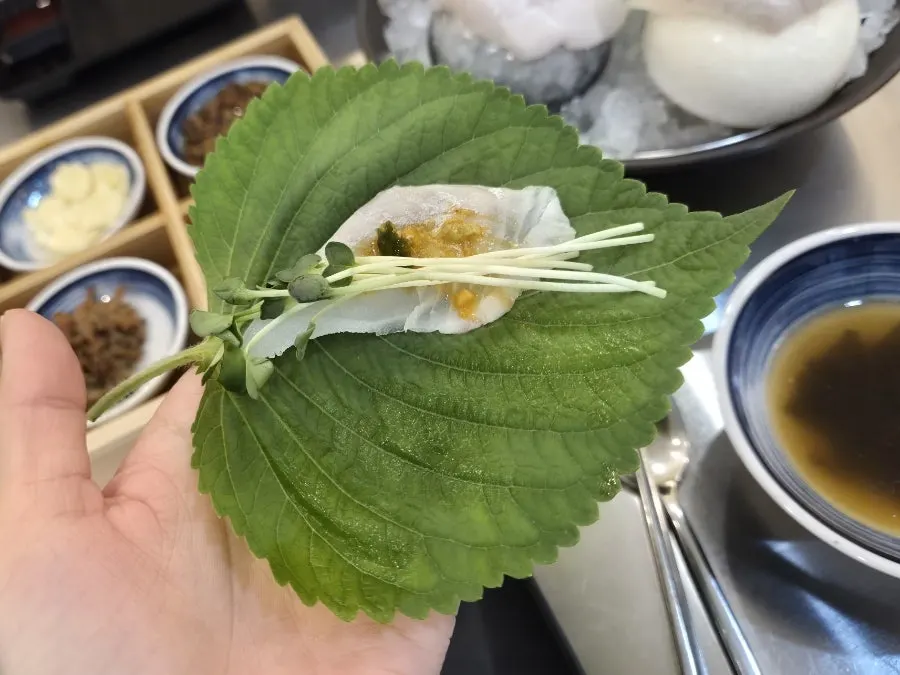 쌈채소에 올린 회 쌈