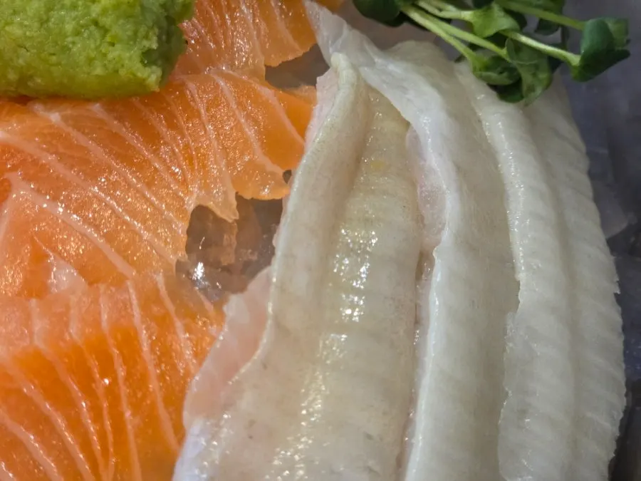 Fresh sashimi of flounder and salmon