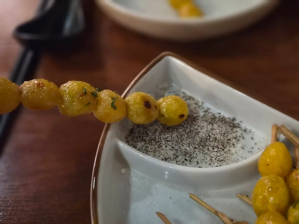 My friend eating bar food