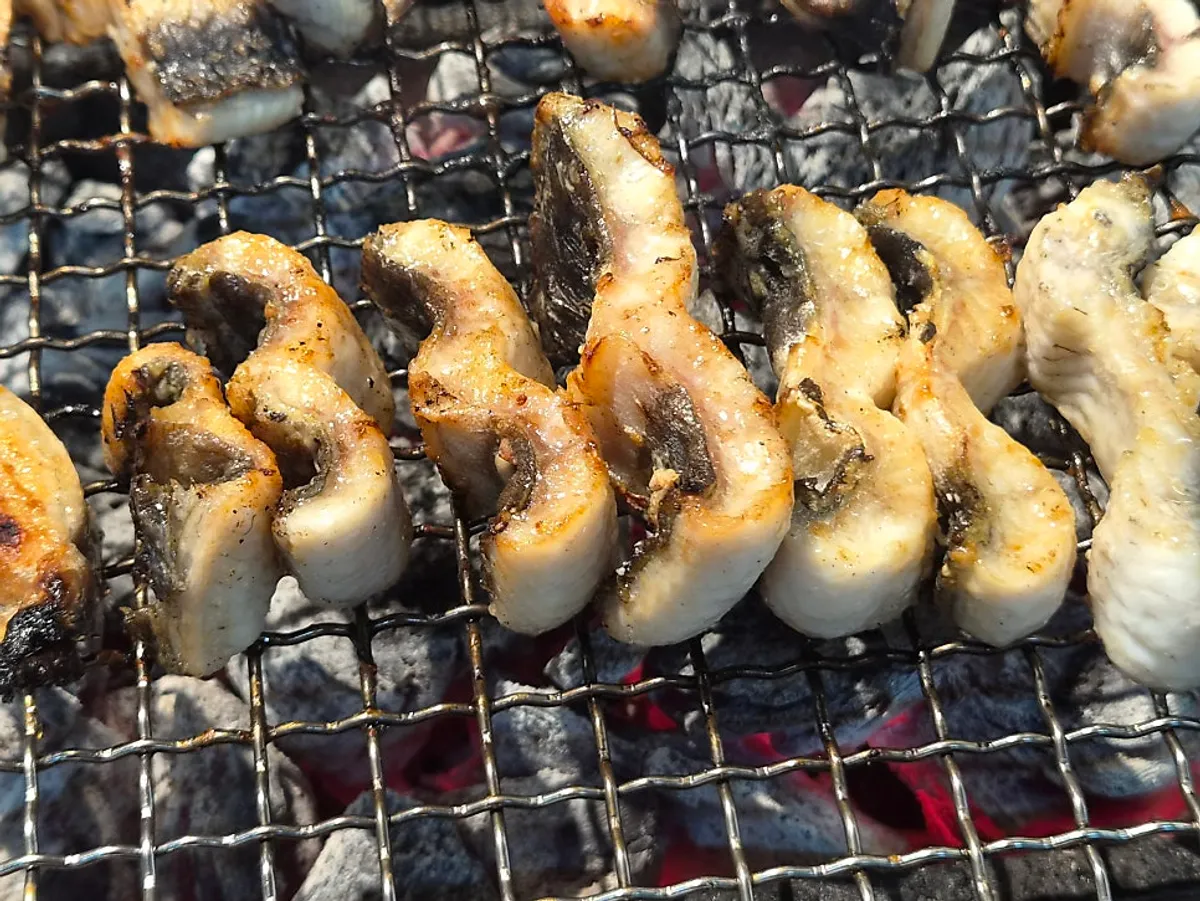Sliced eel grilled to a golden brown at Songnim Bok Jangeo