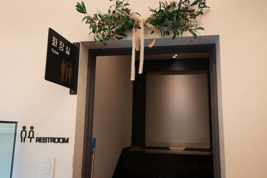Restroom information inside the café
