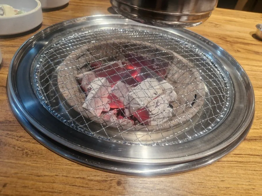 LA galbi grilling over charcoal
