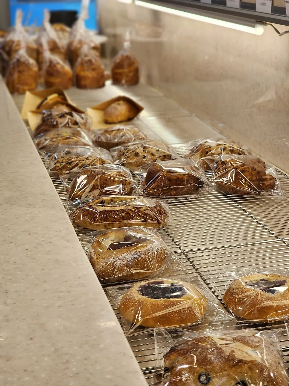 Carefully packaged bakery display