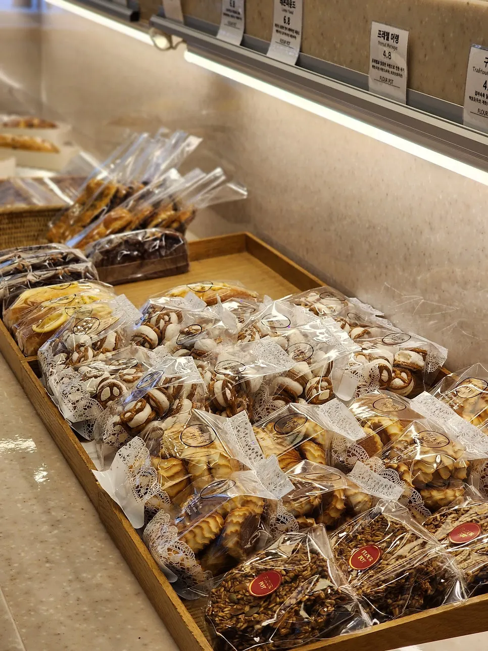 Display of unusual toast bread and scones