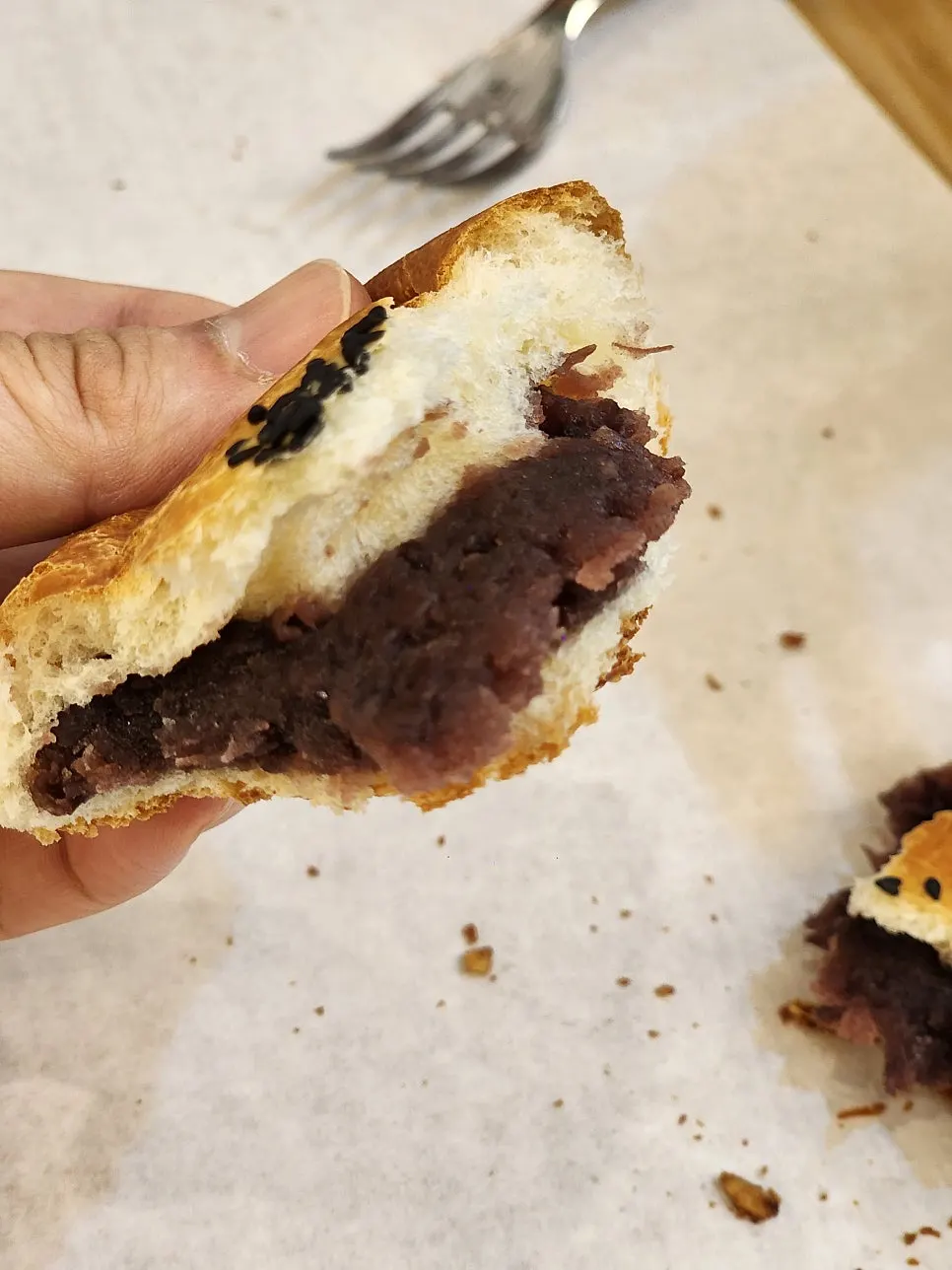 Cross-section of red bean bread showing natural bean flavor