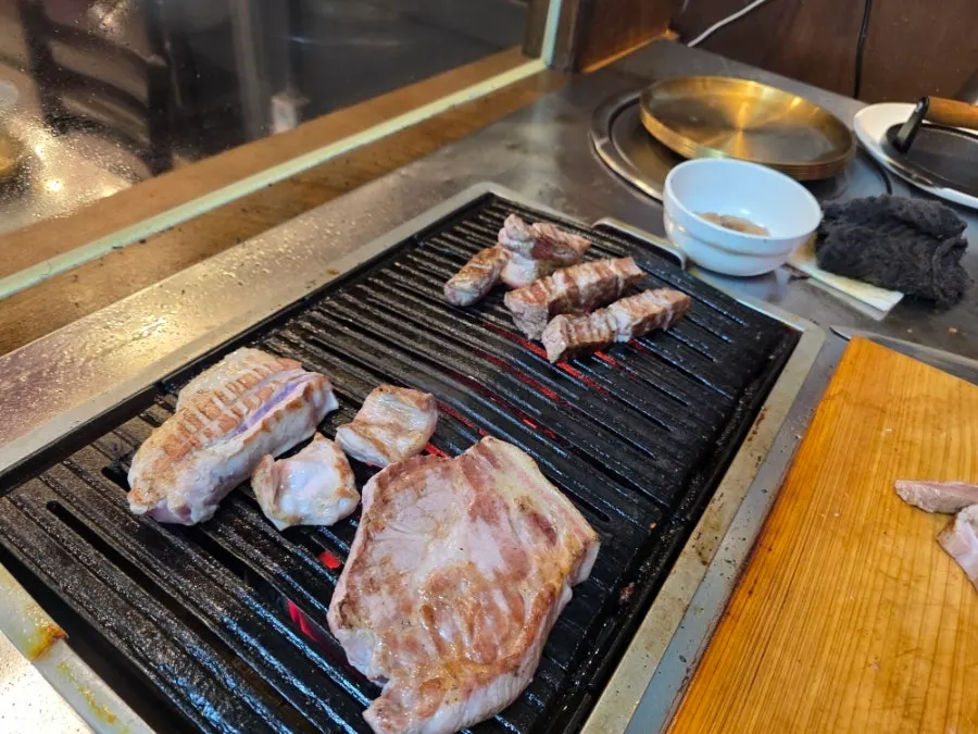 Pre-seared pork on the grill