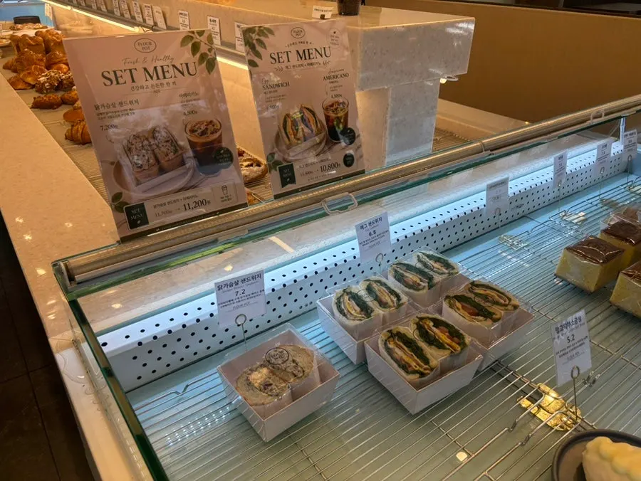 Sandwiches and desserts in the refrigerated showcase