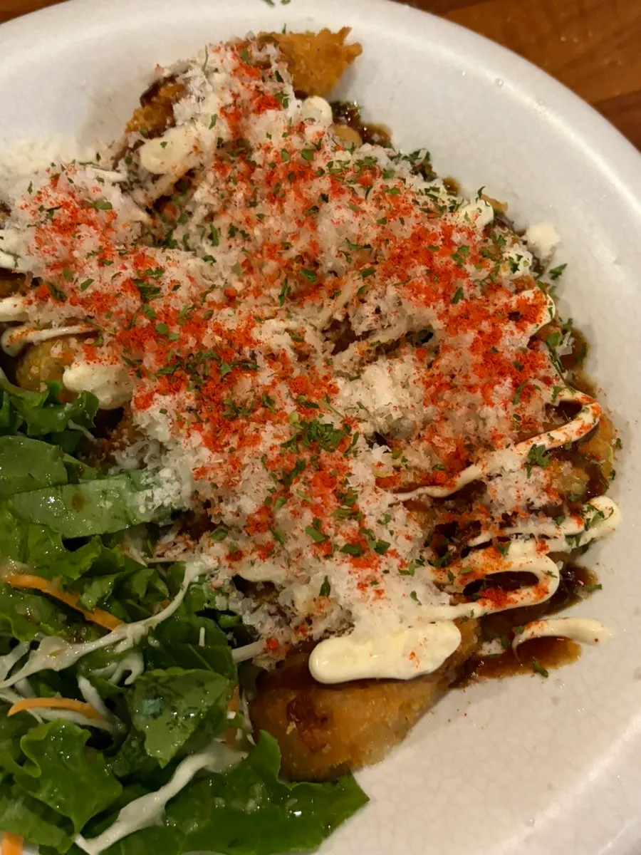 Snow cheese croquette topped with teriyaki-mayo sauce