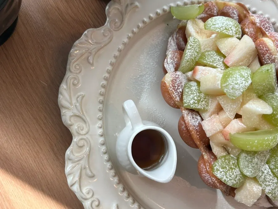 Seasonal fruit Hong Kong waffle piled high with fruit