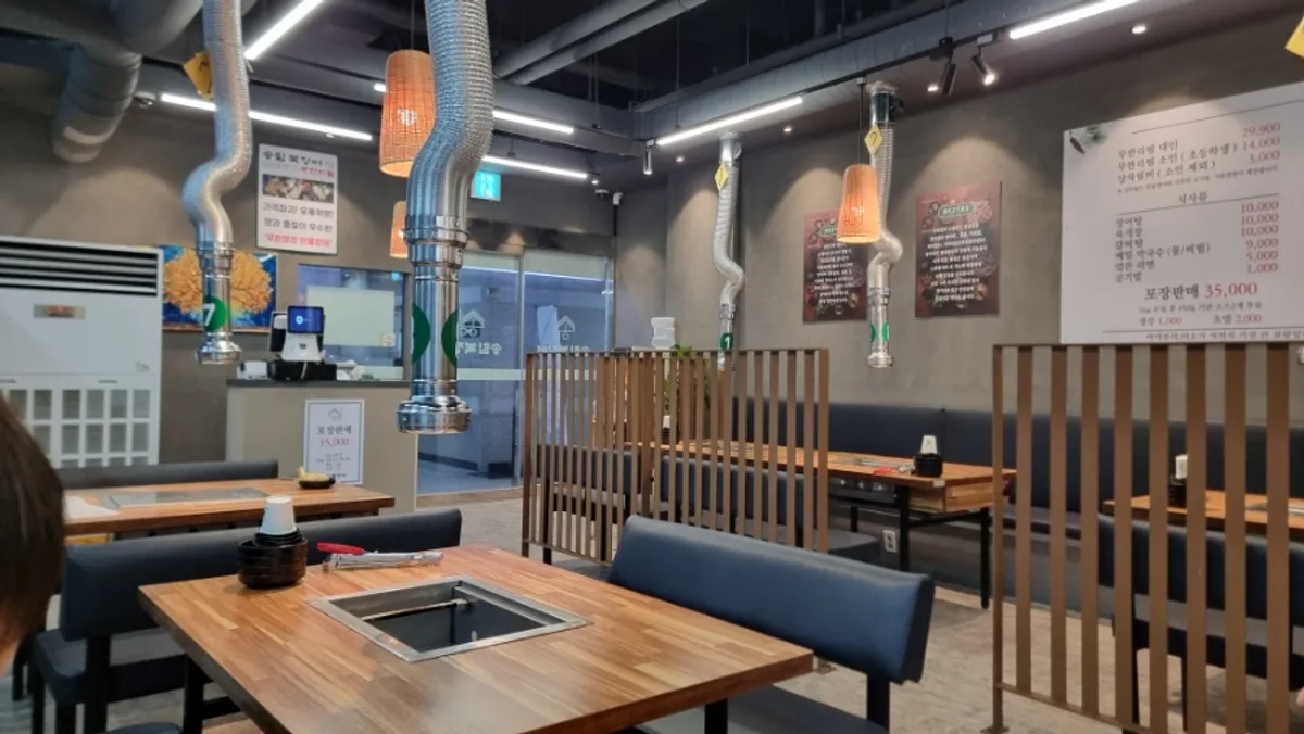 Restaurant interior with customers at dinner time