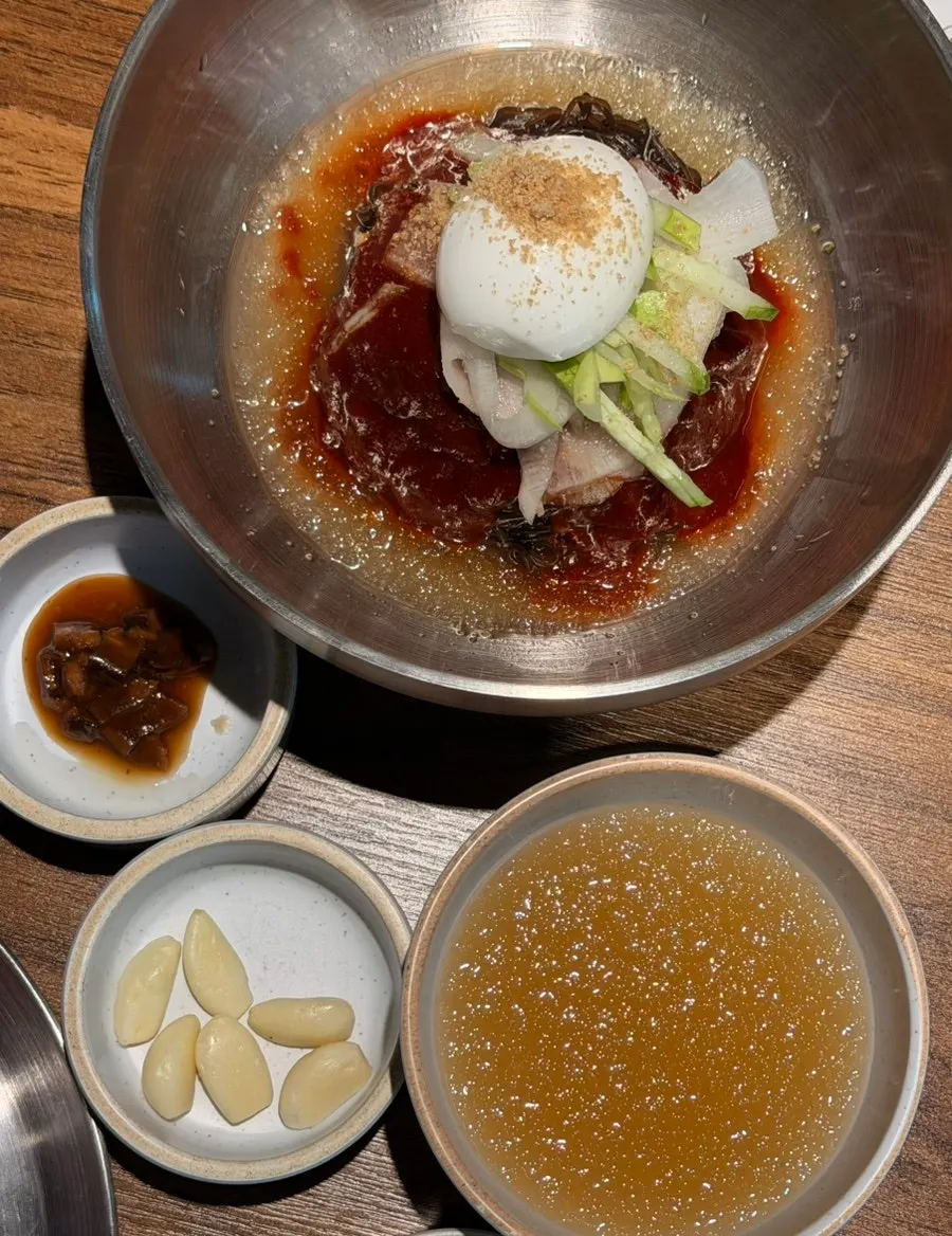 Bibim naengmyeon with dongchimi broth