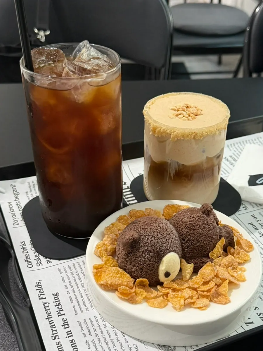 Chocolate cake and coffee for dessert