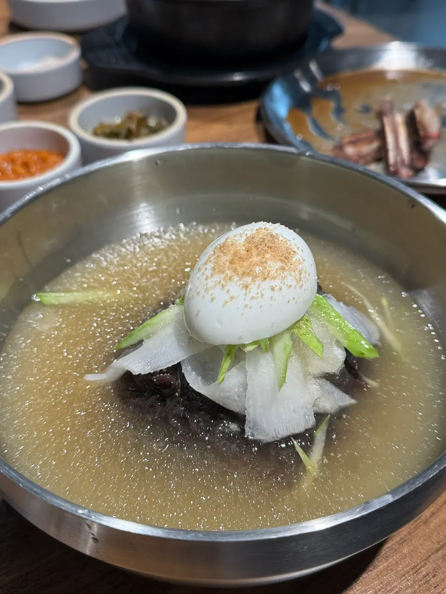 Doenjang jjigae enjoyed with the meat