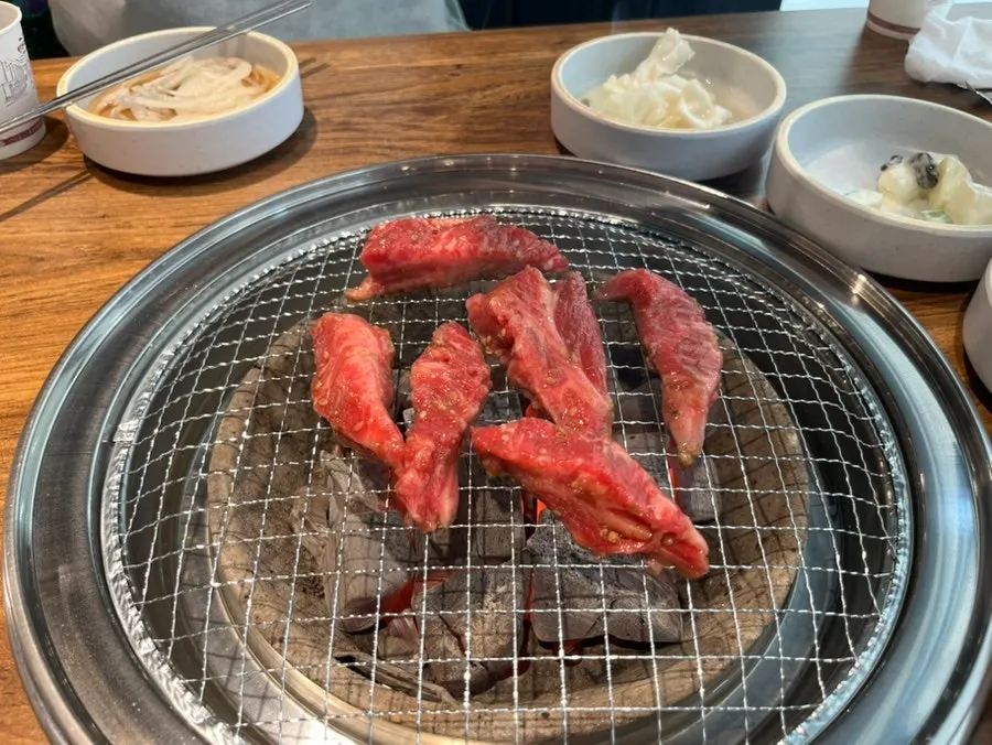 Marinated beef rib meat on the grill